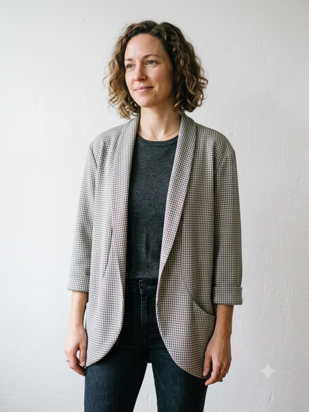 Pepper & Zoe Weekday Pocket Blazer Women's Houndstooth Open-Front Jacket